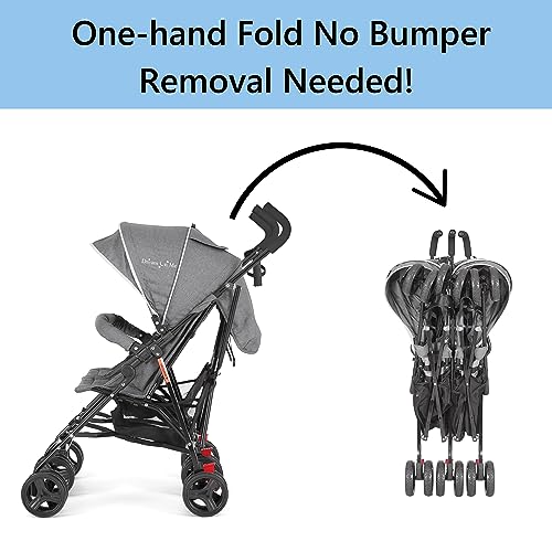 Dream On Me Volgo Twin Umbrella Stroller in Gray, Lightweight Double Stroller for Infant & Toddler, Compact Easy Fold, Large Storage Basket, Large and Adjustable Canopy