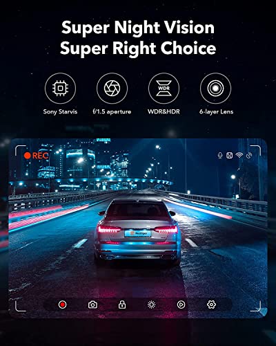 REDTIGER Dash Cam Front Rear, 4K/2.5K Full HD Dash Camera for Cars, Free 32GB SD Card, Built-in Wi-Fi GPS, 3.18” IPS Screen, Night Vision, 170°Wide Angle, WDR, 24H Parking Mode