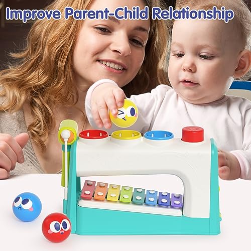 HOLA Toys for 1 Year Old Boy Gifts- 4 in1 Musical Pounding Toy with Xylophone, 1 Year Old Boy Birthday Gift,