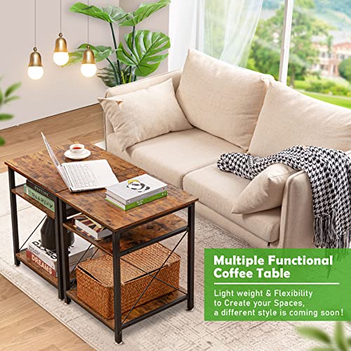 WOODYNLUX Modern Side Table Nightstands Set-of-2 End Table with Storage, Bedside Tables Night Stand with Shelf, Accent Rustic Coffee Table for Sofa, Couch, Bed, Living Room, Bedroom, Rustic