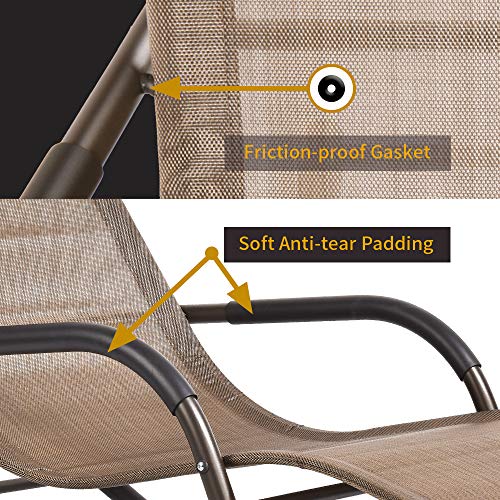 Wostore Rocking Lounger Patio Chaise Sunbathing Chair with Recliner Movable Sleep Bed Included Pillow and Breathable Texteline Farbic-Brown