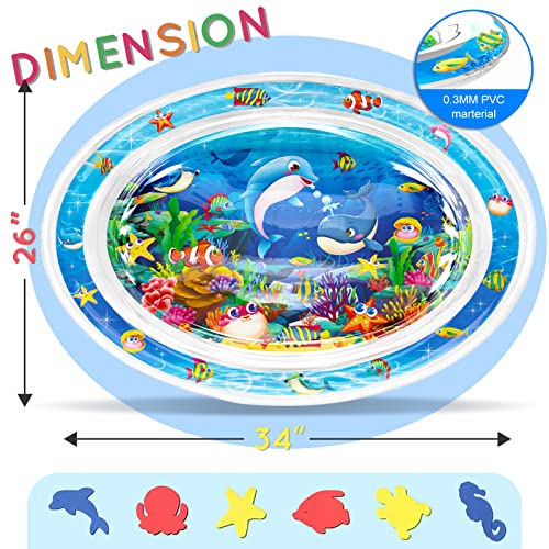 Infinno Tummy Time Mat Premium Baby Water Mat, Baby Toys for 3-6 6 to 12 Months Girl and Boy Infants, Perfect Baby Gift, Blue Ocean Theme