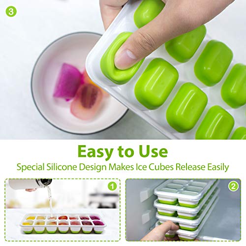 DOQAUS Ice Cube Trays 4 Pack, Easy-Release 56 pcs Ice Cubes Maker with Spill-Resistant Removable Lid, LFGB Certified and BPA Free, Stackable Flexible Silicone Ice Tray for Baby Food, Cocktail, Coffee