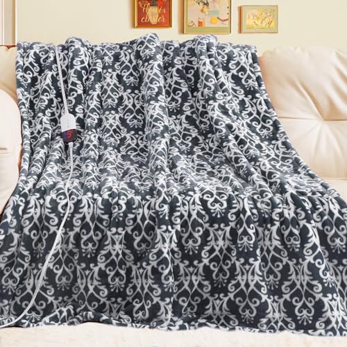 MAXEVE Heated Blanket Electric Sherpa Throw 50 * 62 with 6 Heating Levels & 4 Hours Auto Off for Safety, Fast Heating Warm Cozy Blanket with Over-Heat Protection, ETL Certification (Grey, 50''x62'')