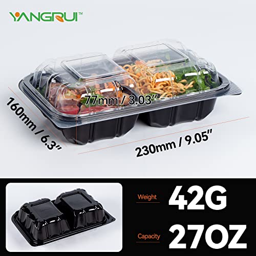 YANGRUI Clamshell Take Out Containers, Anti-Fog Shrink Wrap 25 Pack 9 x 6 Inch 27 oz Meal Prep Container BPA Free Microwave Freezer Safe Plastic Hinged To Go Containers