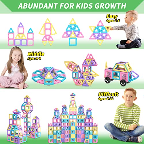 Rurvale 100Pcs Magnetic Blocks, Magnet Toys for 3 4 5 6 7 8 Year Old Boys Girls, Magnetic Tiles, Learning Educational STEM Toys for Toddlers 3-5, 4-8, Building Blocks for Kids Ages 3+ Birthday Gifts