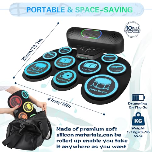 Electronic Drum Set - YUOIOYU Electric Drum Set Potable Drum Kit MIDI Practice Drum Pad with Dual Built-in Speaker, Drum Sticks and Pedals,Christmas Birthday Gift for Kids Adult