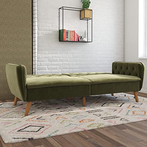 Novogratz Tallulah Memory Foam Futon, Convertible Couch, Green Velvet
