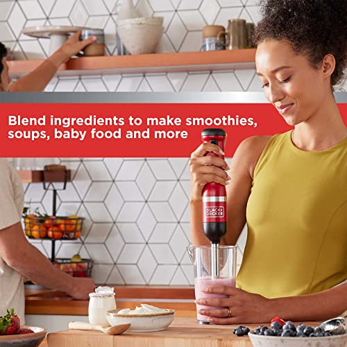 BLACK+DECKER Kitchen Wand Cordless Immersion Blender, Hand Blender with Charging Dock, Red (BCKM1011K06)