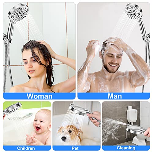JiaSifu 10-Mode Handheld Shower Head Set, High Pressure Shower Head with 59” Stainless Steel Hose and Adjustable Brass Bracket, All Chrome Finish(Model: US-14591)