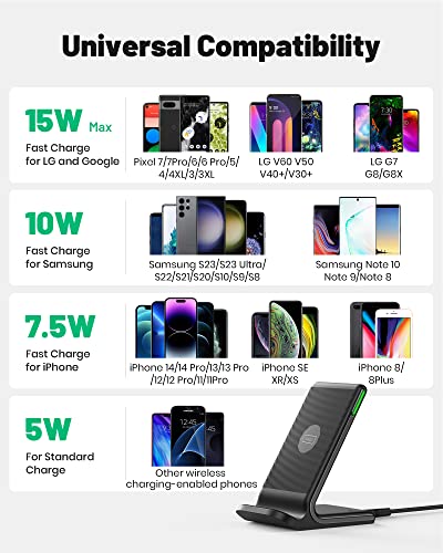 INIU Wireless Charger, 15W Fast Wireless Charging Station with Sleep-Friendly Adaptive Light Compatible with iPhone 14 13 12 Pro XR XS 8 Plus Samsung Galaxy S23 S22 S21 S20 Note 20 10 Google LG etc