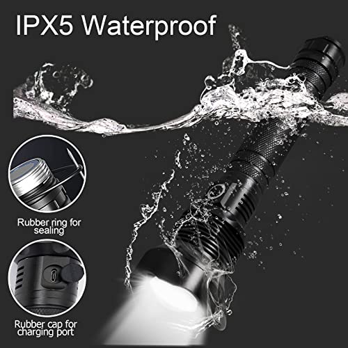 kwznob Rechargeable LED Flashlights, 100000 High Lumens Super Bright Flashlights with 3 Modes Waterproof Zoomable Flash Light for Outdoor Emergency