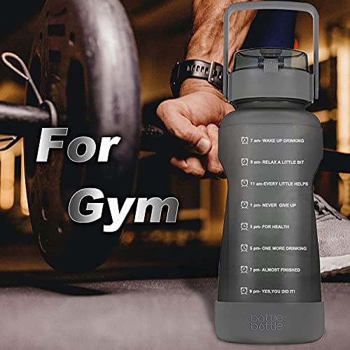 BOTTLE BOTTLE 64 OZ Gallon Motivational Water Bottle with Time Marker Straw & Protective Silicone Boot Workout Water Bottle for Adults and Kids Camping Half Gallon Water Jug (Gray)