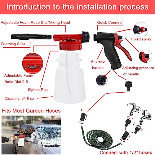 LIANXIN Car Wash Kit with Foam Gun Sprayer Microfiber Sponge and Towels Tire Brush Collapsible Bucket Built for The Perfect Car Wash Cleaning Kit, for Cleaning Car Gardens and Pets