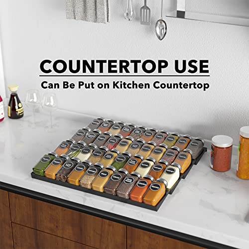 SpaceAid Spice Drawer Organizer with 40 Spice Jars, 386 Spice Labels and Chalk Marker, 4 Tier Seasoning Rack Tray Insert for Kitchen Drawers, 18.5" Wide x 17.5" Deep