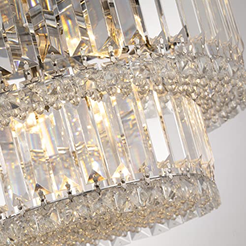 Berliget Chrome Crystal Flush Mount Chandelier, Modern Round Crystal Ceiling Light Fixture, Bling Silver Raindrop Ceiling Lamp for Closet Bedroom Living Room Dining Room, 2 Tier 6 Llight H10 x D16