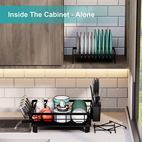 XILIDIA Dish Racks for Kitchen Counter, 2 Tier Dish Drying Rack with Drainboard, Large Capacity Dish Drainer with Utensil Holder and Extra Dish Drying Mat
