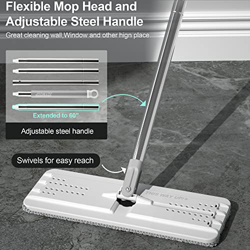 JOYMOOP Mop and Bucket with Wringer Set, Flat Squeeze Mop Flat Head Mop,Dust Mops for Wall Cleaner with Long Handle,Wet and Dry Use Microfiber Mops for Floor Cleaning