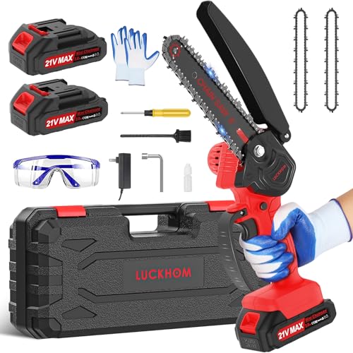 Mini Chainsaw Cordless, 6-Inch Electric Chainsaw, 21V Battery Powered Pruning Chainsaw, Handheld Small Chainsaw for Trees Trimming Wood Cutting (2 Batteries and 2 Chains)