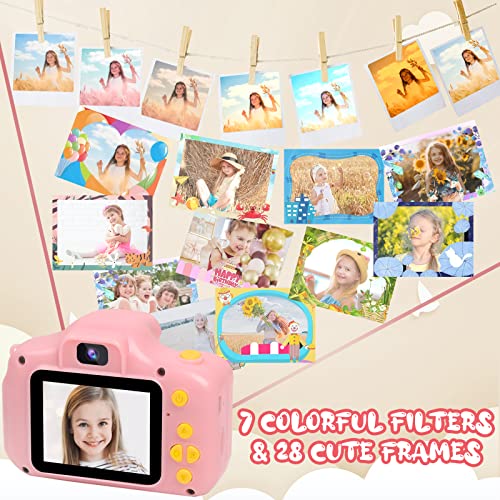 Toys for 4-6 Year Old Girls,Kids Camera Compact for Child Little Hands, Smooth Shape Toddler Selfie Camera,Best Birthday Gifts for 4 5 6 7 8 9 Year Old Girls with 16GB Memory Card by Rindol