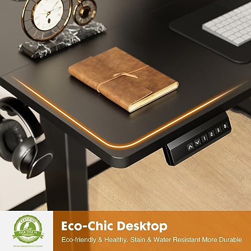 Sweetcrispy Standing Desk with Pull Out Keyboard Tray-48 in Electric Standing Desk, Height Adjustable Stand Up Desk for Home Office, Sit Stand Desk Stable Computer Rising Desk, 2 Storage Hooks, Black