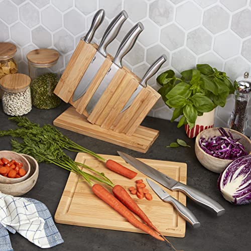 EatNeat Kitchen Knife Block Set - 8 Piece Stainless Steel Chef Knife Set with Bamboo Knife Block, Bamboo Cutting Board, Knife Sharpener, Kitchen Essentials, Knife Sets for Kitchen With Block