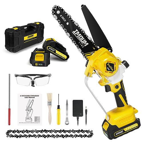 Mini Chainsaw Cordless 6'' with 2×21V Battery, IMOUMLIVE Brushless Powerful Electric Small Hand Portable Chain Saw with Auto Oiler, Lightweight, 2.2 lbs, Handheld, Easy For Pruning, Cutting, Trimming