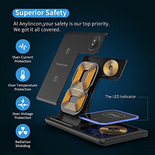 Wireless Charger,ANYLINCON 3 in 1 Wireless Charger Station for Apple iPhone/iWatch/Airpods,iPhone15 14,13,12,11 (Pro, Pro Max)/XS/XR/XS/X/8(Plus),iWatch 7/6/SE/5/4/3/2,AirPods 3/2/pro