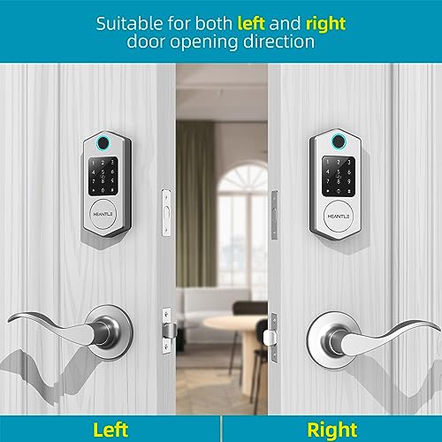 HEANTLE Smart Front Door Lock Set, 8-in-1 Fingerprint Keyless Entry Door Lock with App Control, Electronic Touchscreen Keypad Deadbolt with 2 Lever Handles, Auto Lock,Easy Installation, Silver