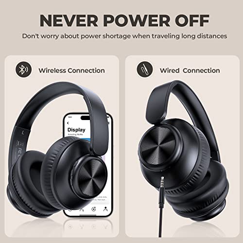 V8 Wireless Bluetooth Headphones Over Ear, 80 Hours Playtime Wireless Headphones with Deep Bass,Lightweight Foldable Headphones Built-in Mic,HiFi Stereo Sound for Travel Work Laptop PC Cellphone
