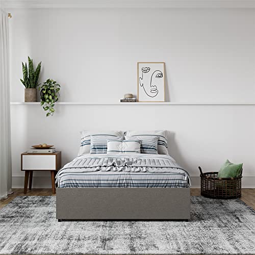 DHP Maven Upholstered Platform Bed for Raised Mattress Support with Underbed Storage Drawers, No Box Spring Needed, Queen, Gray Linen