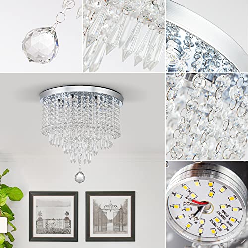 DSLITING Crystal Chandelier Ceiling Light Fixture Modern LED Chandelier 15.7'' Crystal Ceiling Light Small Flush Mount Chandelier Light Fixture for Bedroom Kitchen Dinning Room Living Room Chandelier
