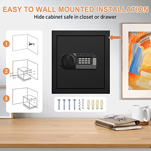 1.6 Cub Home Safe Box Fireproof Waterproof with Anti-Theft Alarm, Removable Shelf, Digital Fire Safe with Keypad Led Indicator, Security Money Safe for Firearm Ammo Cash Jewelry Medicines Document
