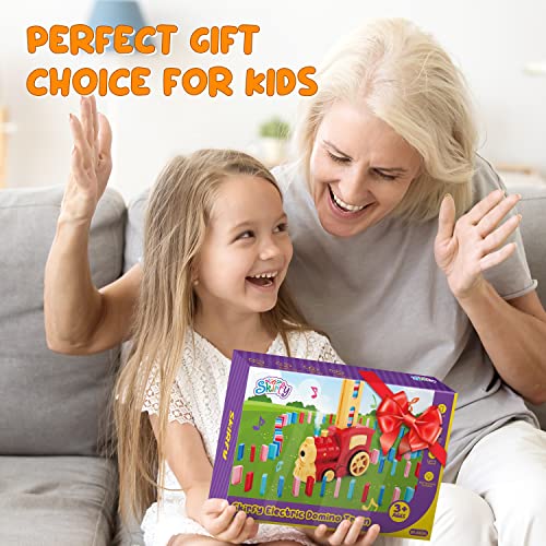 Skirfy Dominoes Train Set- 160PCS Domino Blocks Set Automatically Run with Real Steam Function,Toys with Lights and Sound,Creative Toys for Kids Aged 4-8 with Storage Bag, Gifts for Kids