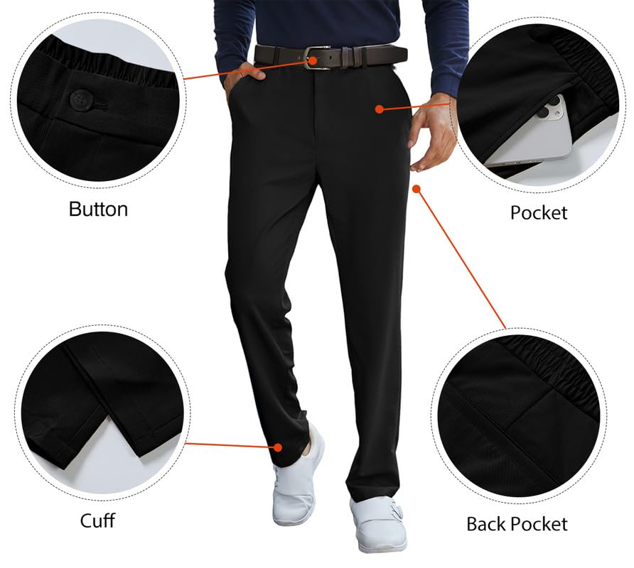 JMIERR Golf Pants for Men Stretch Slim Fit Joggers Flex Dress Pants Work Travel Chino Pants 2023 Fashion Trousers with Pockets,US 34(M),Black