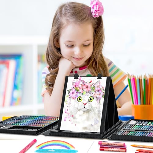 276 PCS Art Supplies Drawing Art Kit for Kids Adults Set with Double Sided Trifold Easel Box with Oil Pastels, Crayons, Colored Pencils, Paint Brush, Watercolor Cakes ect. Gift for Girls Boys Artist