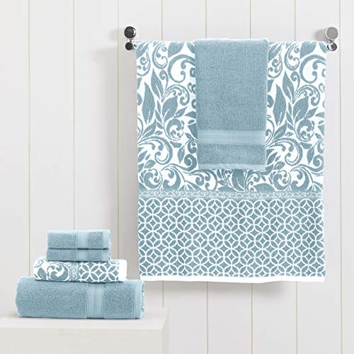 Modern Threads Trefoil Filigree 6-Piece Reversible Yarn Dyed Jacquard Towel Set - Bath Towels, Hand Towels, & Washcloths - Super Absorbent & Quick Dry - 100% Combed Cotton