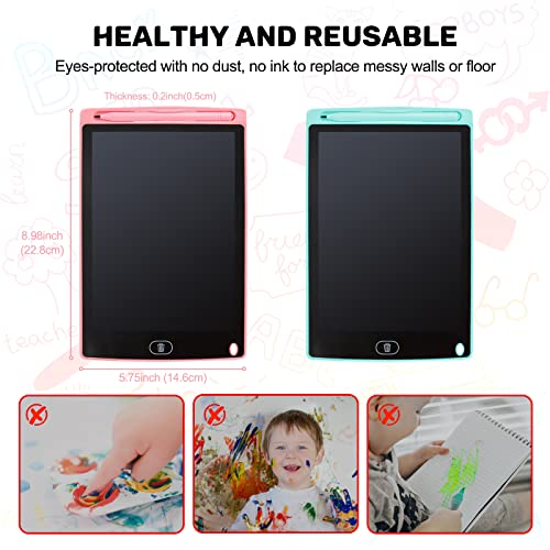 LCD Writing Tablet, 2 Packs Drawing Pads for Kids 3 4 5 6 Years Old 8.5 Inch Colorful Lines Doodle Scribble Boards Educational Toys for Boys Girls Road Trip EssentialsTravel Game Toys,Pink+Blue