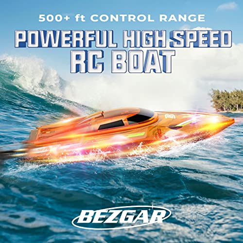 BEZGAR TX121 RC Boat - Remote Control Boat for Pools and Lakes, 2.4GHz Racing RC Boats for Adults and Kids, Top Speed 20+MPH, Features with Transparent Cover and LED Effect, with Rechargeable Battery