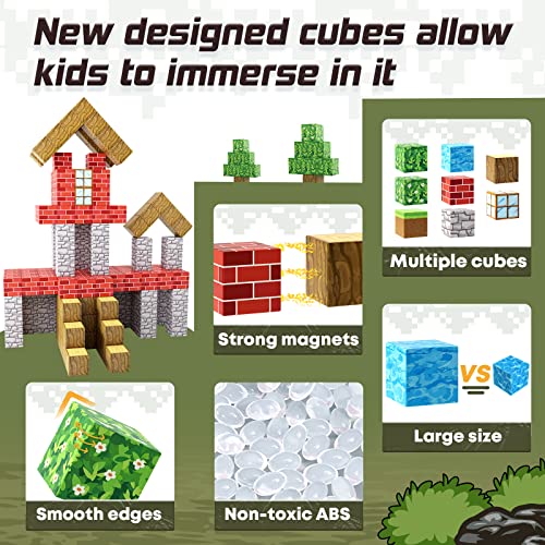 Magnetic Blocks-Build Mine Magnet World Set, Magnetic Toys for Boys & Girls Age 3-4 4-5 6-8, STEM Montessori Sensory Toys for Toddlers Gifts for 3+ Years Old, Fidget Cubes Construction Toys
