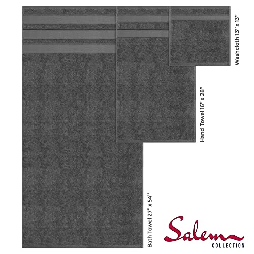American Soft Linen Salem Bath Towel Set, 6 Piece Towels for Bathroom, 100% Turkish Combed Zero Twist Cotton, 2 Bath Towels 2 Hand Towels 2 Washcloths, Dark Gray