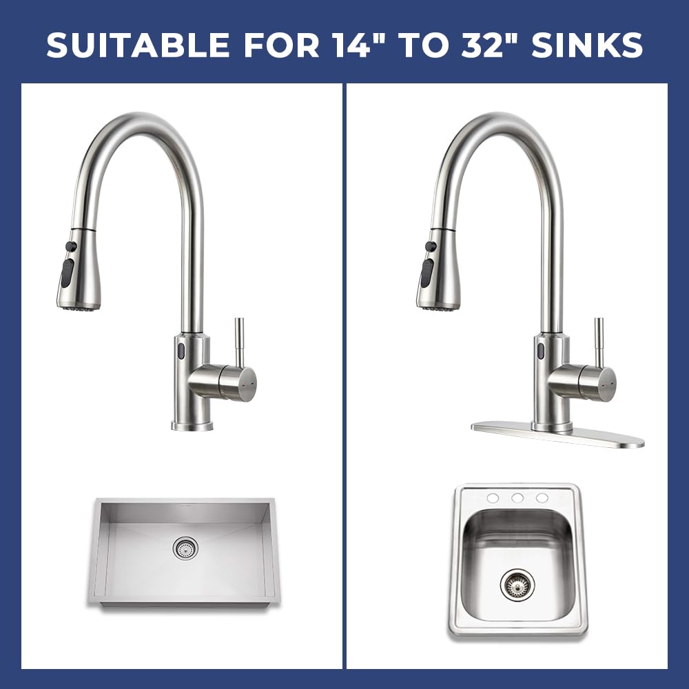 ARRISEA Kitchen Faucet, Laundry Faucets with Sprayer, Bar and RV Sink Faucet with 10'' Deck Plate, Stainless Steel Single Handle High Arc Brushed Nickel Faucets with Pull-Down Spayer