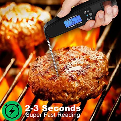 Hoseili Instant Read Meat Thermometer for Grill and Cooking. Best Waterproof Ultra Fast Thermometer with Backlight & Calibration. Digital Food Probe for Kitchen, Outdoor Grilling and BBQ,WDD1