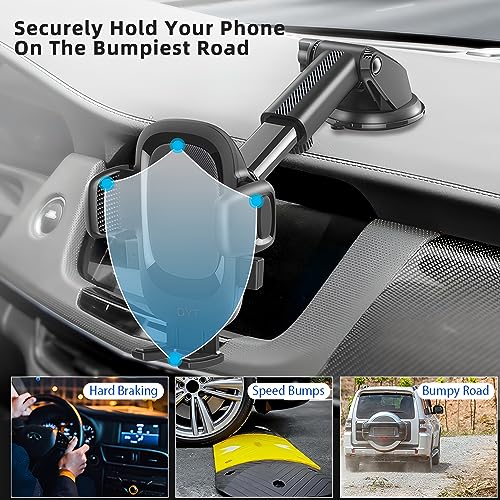 DYT Dashboard & Windshield Universal Car Mount Phone Holder, Compatible with iPhone, Samsung, Google, and More (Black)