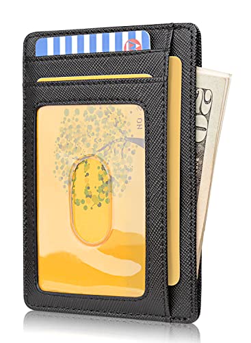 Buffway Slim Minimalist Front Pocket RFID Blocking Leather Wallets for Men Women - Cross Black