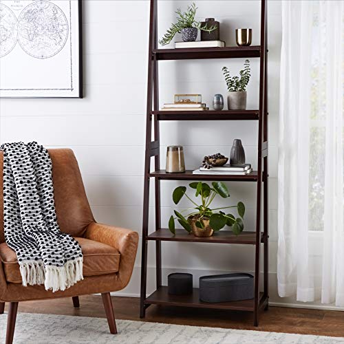 Amazon Basics Modern 5-Tier Ladder Bookshelf Organizer, Solid Rubberwood Frame, Espresso Finish, 14 D x 24.8 W x 70.1 H in