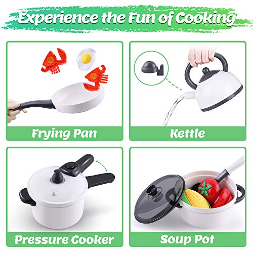 iPlay, iLearn Play Kitchen Accessories Set, Kids Cooking Toys, Toddlers Pots Pans Playset, Pretend Chef Cookware Appliance W/ Utensils, Fake Food, Birthday Gift for 3 4 5 Years Old Girls Boys Children