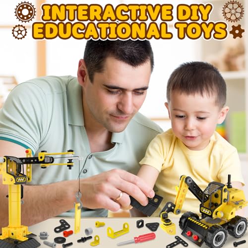 Goodfuns 222 Pcs STEM Building Toys for 4 5 6 7 8 9 10 11 12 Year Old Kids Boys Girls, 8 in 1 STEM Project Educational Toys, Learning Excavator Construction Toys Game, Kids Birthday