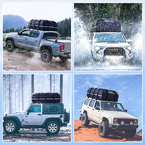 Car Rooftop Cargo Carrier Bag, Anti-Tear 840D Car Top Carrier for All Vehicle with/Without Roof Rack, 21 Cubic Waterproof Storage Bag, Anti-Slip Mat, 6 Anti-Scratch Door Hooks, 2 Extra Straps