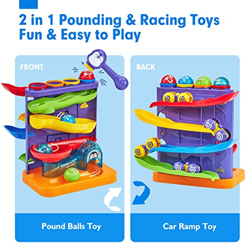 Toddler Toys for 1 Year Old Boy Birthday Gift 2 in 1 Pound Ball Toy & Car Ramp Race Track Learning Active Early Developmental Montessori Toys for 1-Year-Old Birthday Gifts for 1 2 3 Year-Old Boy Girl